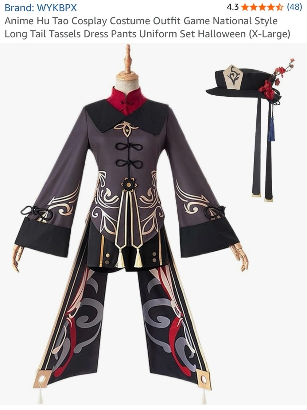 Genshin Hu Tao Inspired Women's Cosplay Costume Jacket & Coat - Black and Red